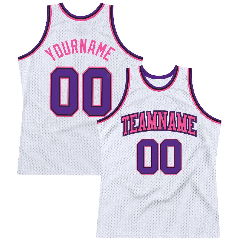 Basketball Jersey With Black And White-Custom White Purple Black-Pink Authentic Throwback Basketball Jersey