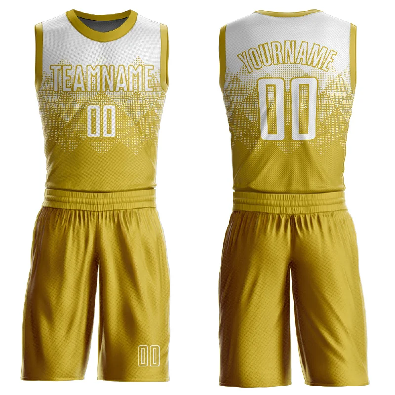 Basketball Jersey For Fast Players-Custom Old Gold White Round Neck Sublimation Basketball Suit Jersey