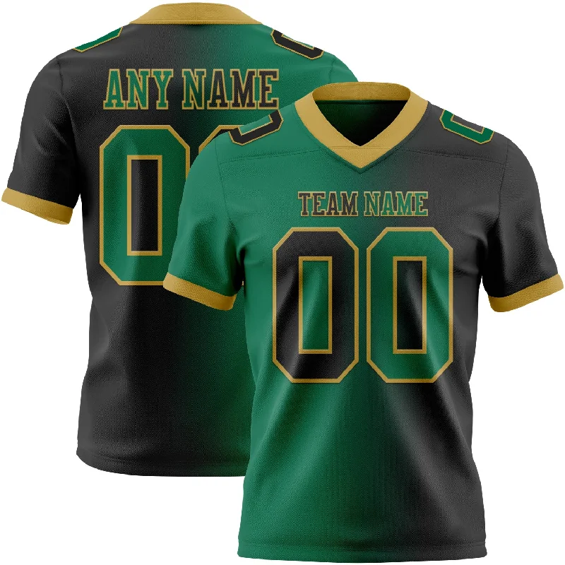 Football Jersey With UV Protection-Custom Black Kelly Green-Old Gold Mesh Authentic Gradient Fashion Football Jersey