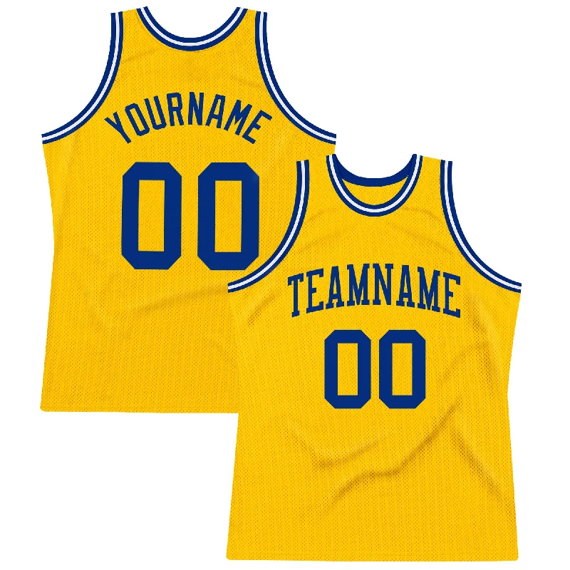 Basketball Jersey With Ribbed Armholes-Custom Gold Royal-White Authentic Throwback Basketball Jersey