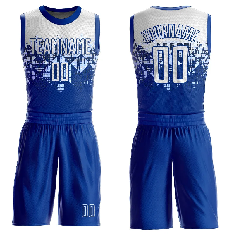 Basketball Jersey With Premium Stitching-Custom Royal White Round Neck Sublimation Basketball Suit Jersey