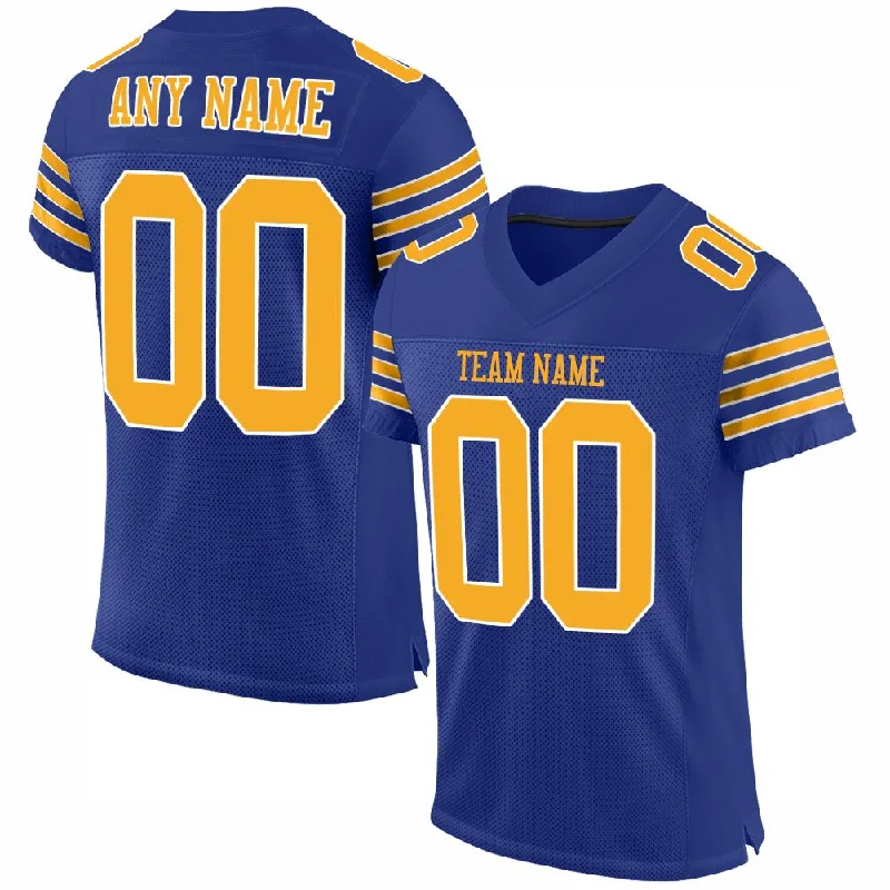 Football Jersey With Classic Fit-Custom Royal Gold-White Mesh Authentic Football Jersey