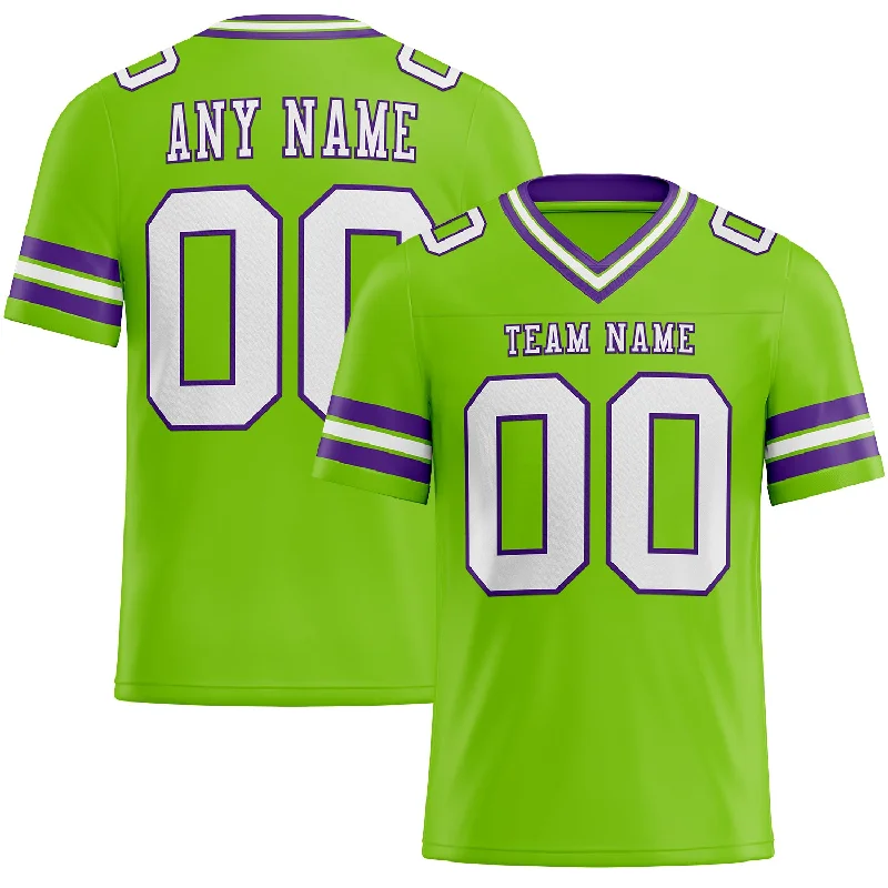 Football Jersey With Reinforced Seams-Custom Neon Green White-Purple Mesh Authentic Football Jersey