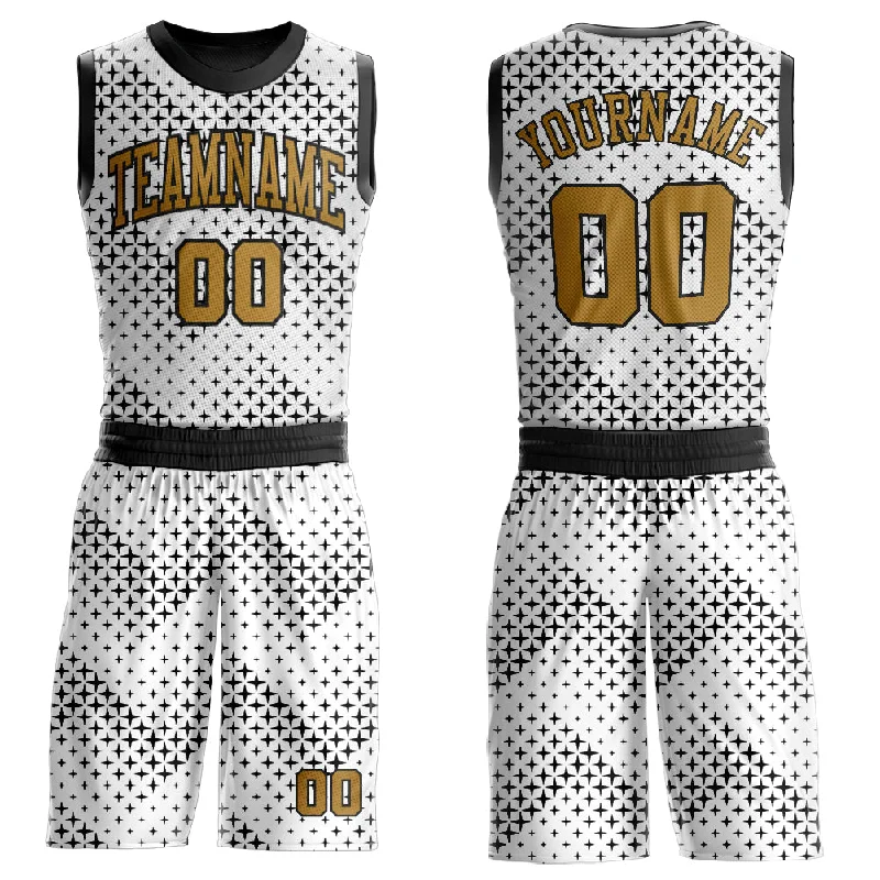 Basketball Jersey With Minimal Branding-Custom White Old Gold-Black Round Neck Sublimation Basketball Suit Jersey