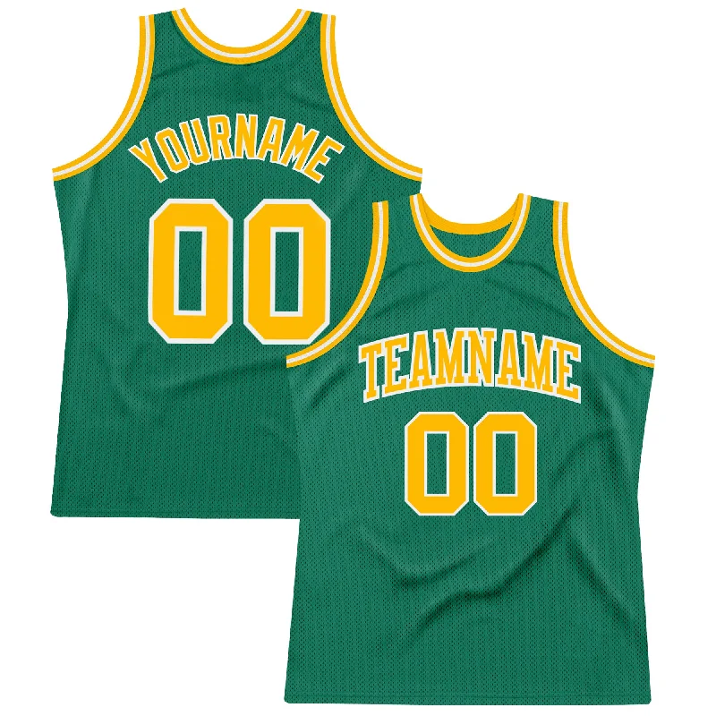 Basketball Jersey With Full Uniform Set-Custom Kelly Green Gold-White Authentic Throwback Basketball Jersey