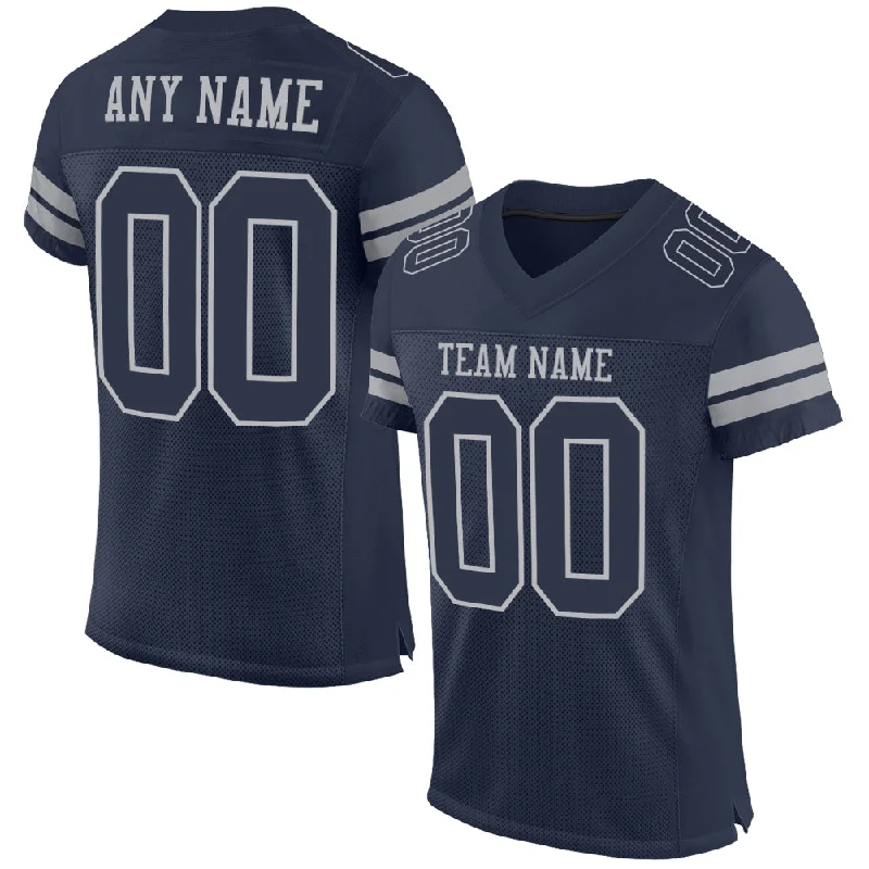 Football Jersey With Quick-Dry Material-Custom Navy Gray Mesh Authentic Football Jersey