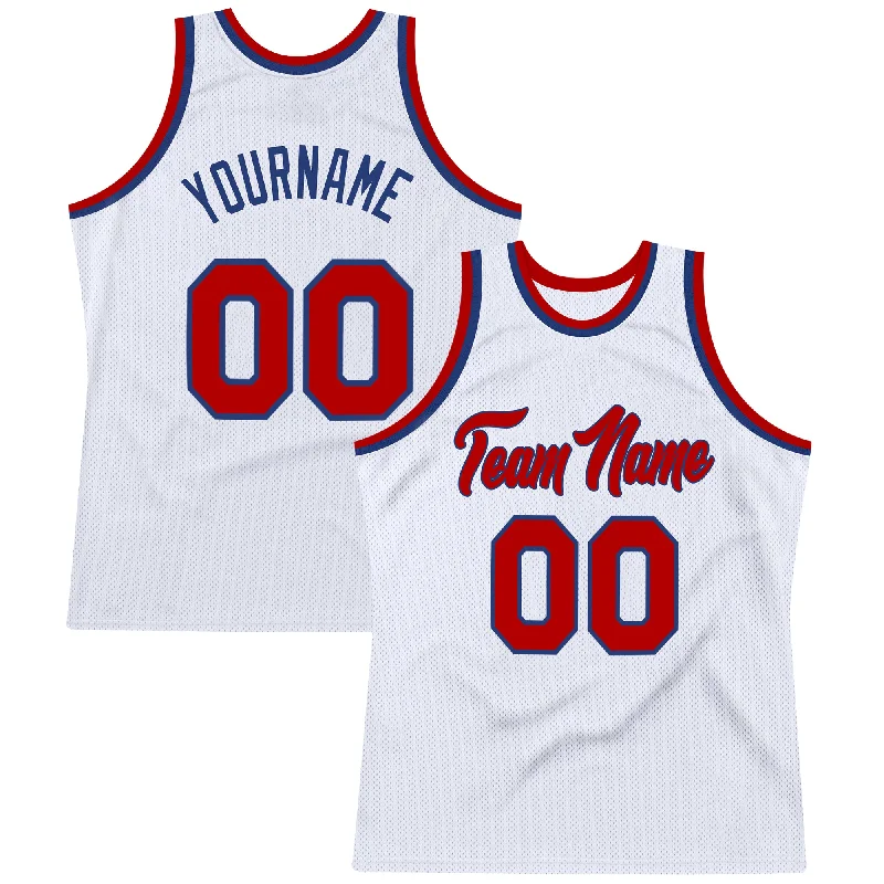 Basketball Jersey With Modern Athletic Cut-Custom White Red-Royal Authentic Throwback Basketball Jersey