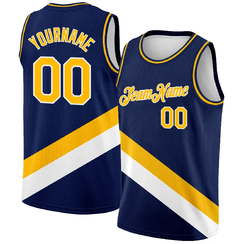 Basketball Jersey With Tear-Resistant Fabric-Custom Navy Gold-White Modern Authentic City Edition Basketball Jersey