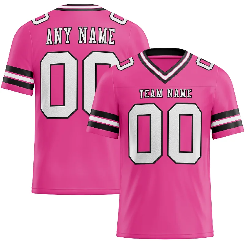 Football Jersey With Minimalist Look-Custom Pink White-Black Mesh Authentic Football Jersey