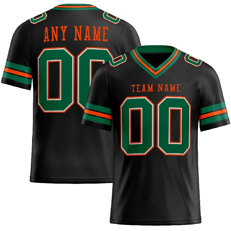 Football Jersey With Bold Lettering-Custom Black Kelly Green-Orange Mesh Authentic Football Jersey