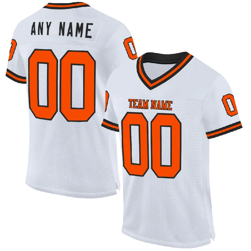 Football Jersey For Defensive Linemen-Custom White Orange-Black Mesh Authentic Throwback Football Jersey