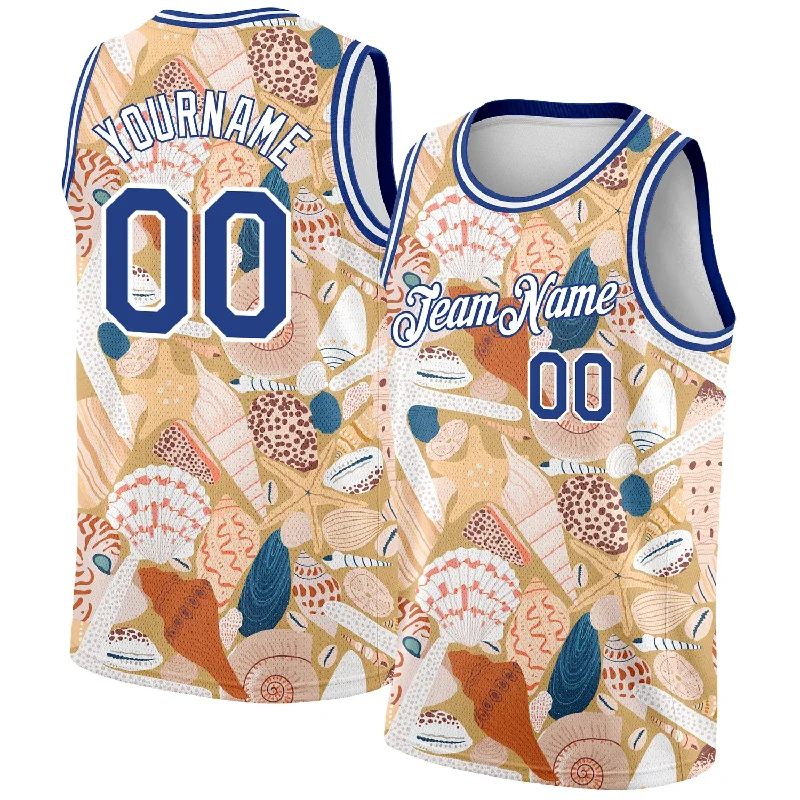 Basketball Jersey With Reinforced Seams-Custom City Cream Royal-White 3D Pattern Beach Seashells And Starfishes Authentic Basketball Jersey