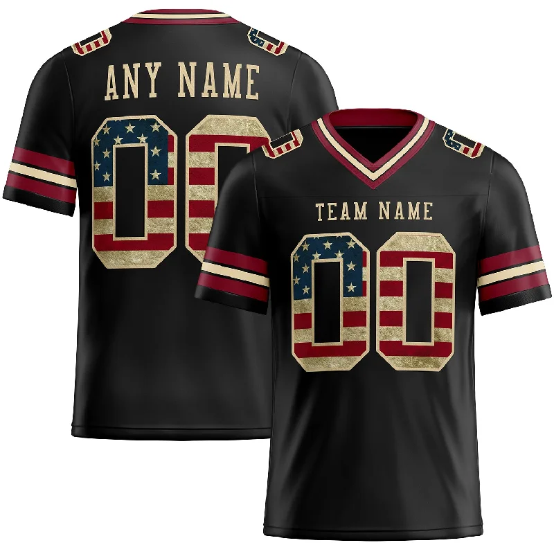 Football Jersey With Water Resistance-Custom Black Vintage USA Flag Crimson-City Cream Mesh Authentic Football Jersey