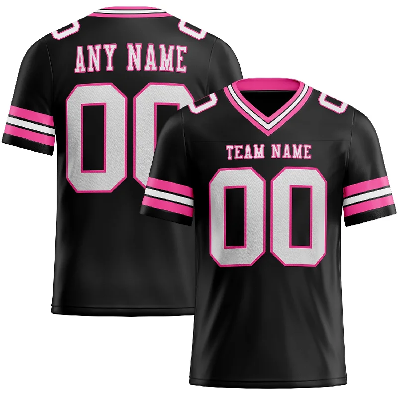 Football Jersey With Player Nicknames-Custom Black White-Pink Mesh Authentic Football Jersey