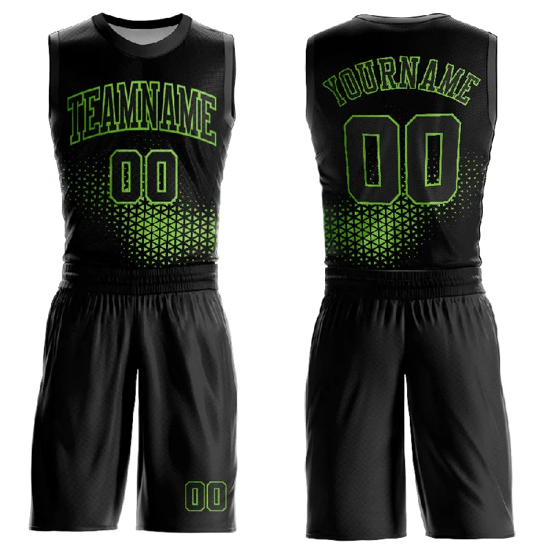 Basketball Jersey With Sportswear Aesthetic-Custom Black Neon Green Round Neck Sublimation Basketball Suit Jersey