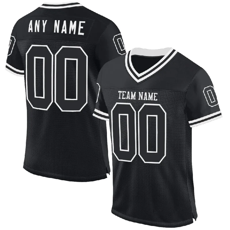 Football Jersey With Retro Design-Custom Black White Mesh Authentic Throwback Football Jersey