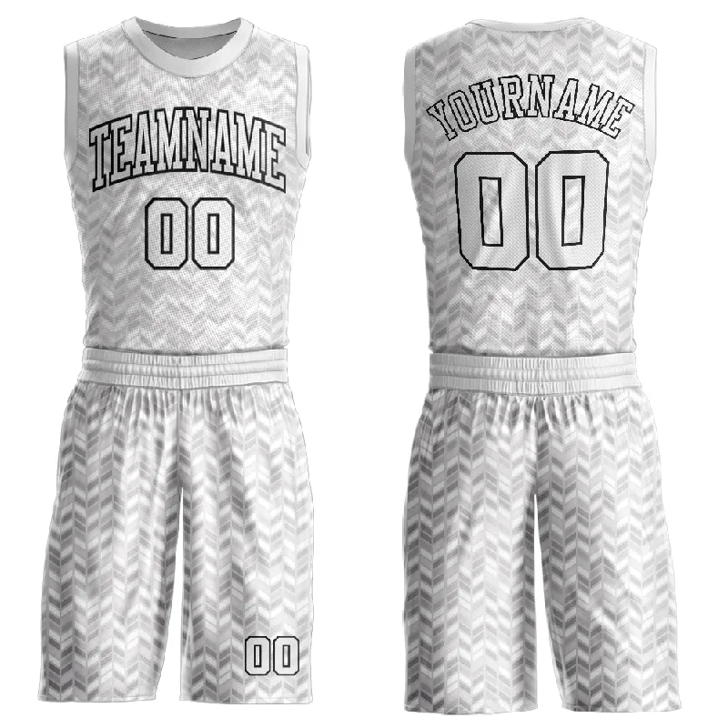 Basketball Jersey With Satin Finish-Custom Gray White-Black Round Neck Sublimation Basketball Suit Jersey