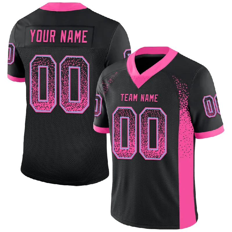 Football Jersey With Tribal Designs-Custom Black Pink-Light Blue Mesh Drift Fashion Football Jersey