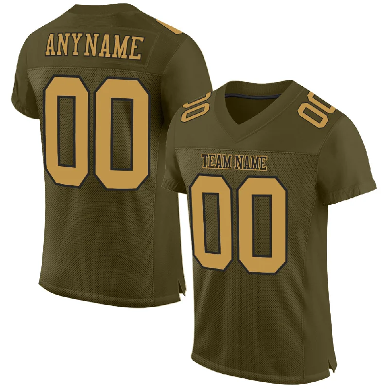 Football Jersey With Silicone Patch-Custom Olive Old Gold-Black Mesh Authentic Salute To Service Football Jersey