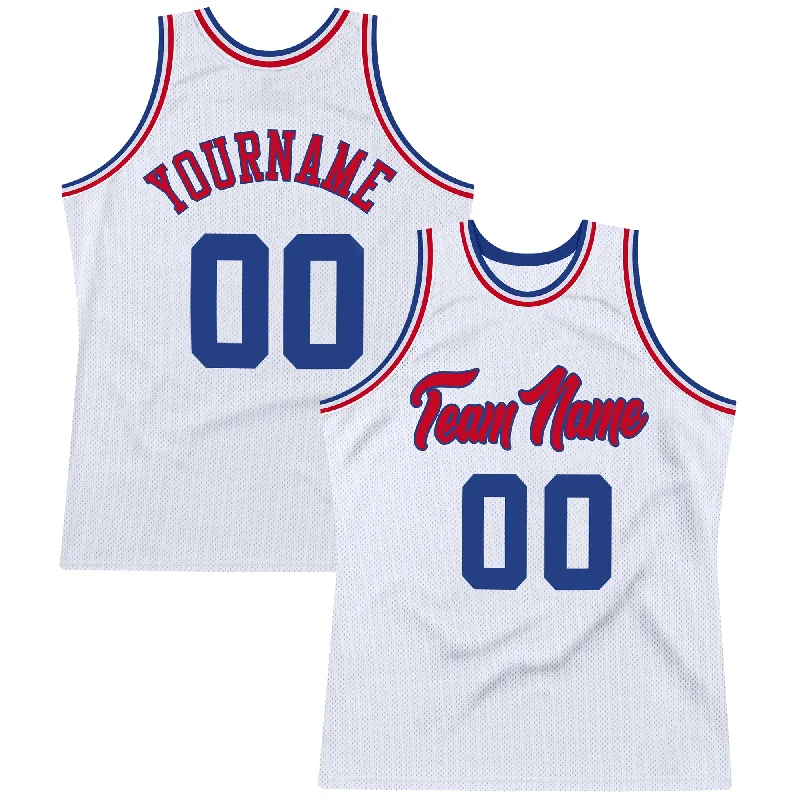 Basketball Jersey For Practice-Custom White Royal-Red Authentic Throwback Basketball Jersey