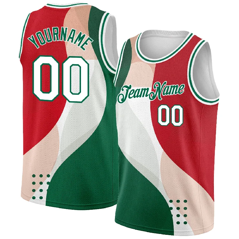 Basketball Jersey With Neon Colors-Custom Red White-Kelly Green 3D Mexico Authentic Basketball Jersey