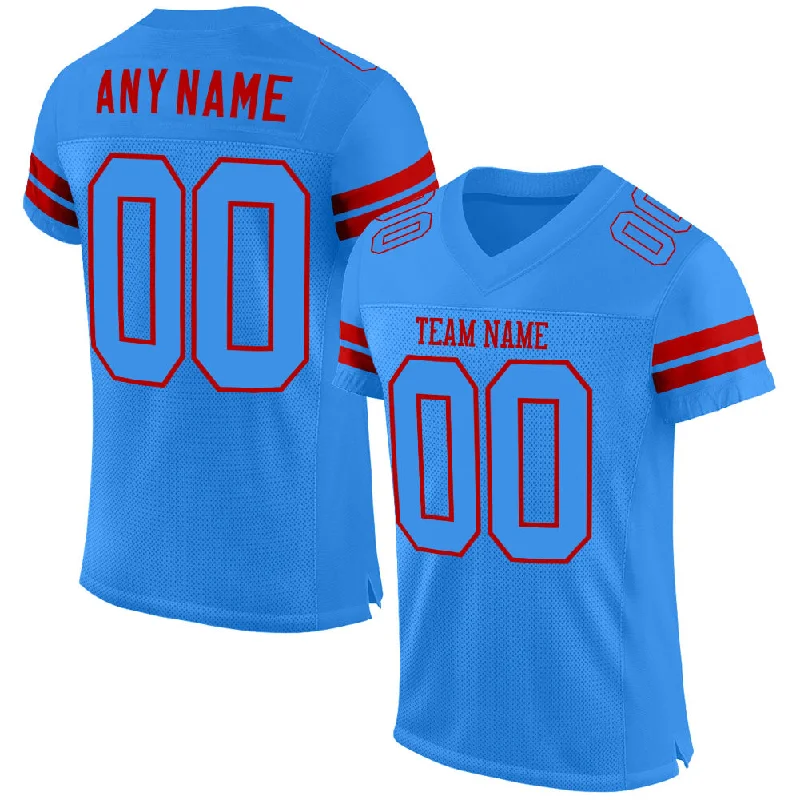 Football Jersey With Sustainable Fabric-Custom Powder Blue Powder Blue-Red Mesh Authentic Football Jersey