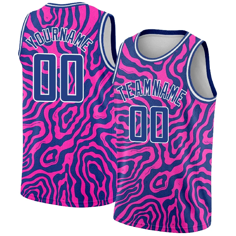 Basketball Jersey For Summer Games-Custom Deep Pink Royal-White 3D Pattern Design Abstract Psychedelic Liquid Wave Authentic Basketball Jersey