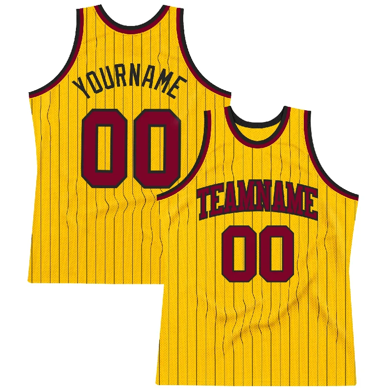 Basketball Jersey With Sportswear Aesthetic-Custom Gold Black Pinstripe Maroon Authentic Basketball Jersey