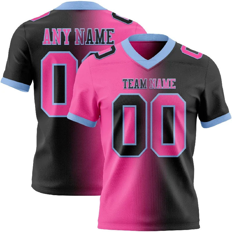 Football Jersey With Ergonomic Fit-Custom Black Pink-Light Blue Mesh Authentic Gradient Fashion Football Jersey