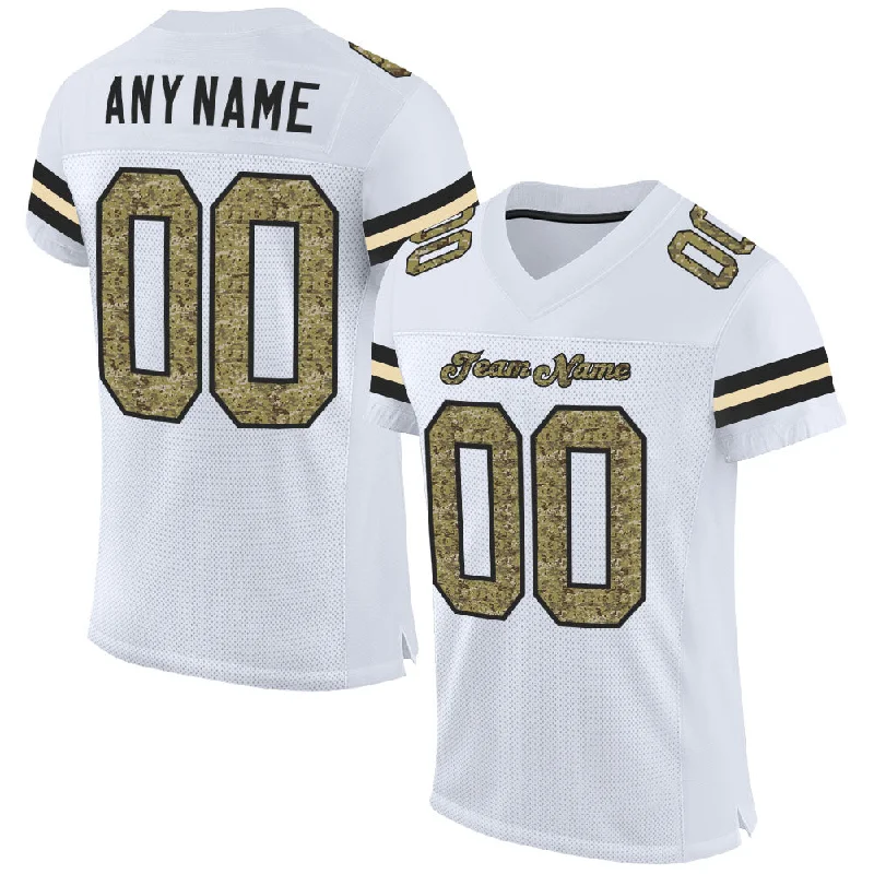 Football Jersey For Kids-Custom White Camo-Black Mesh Authentic Football Jersey