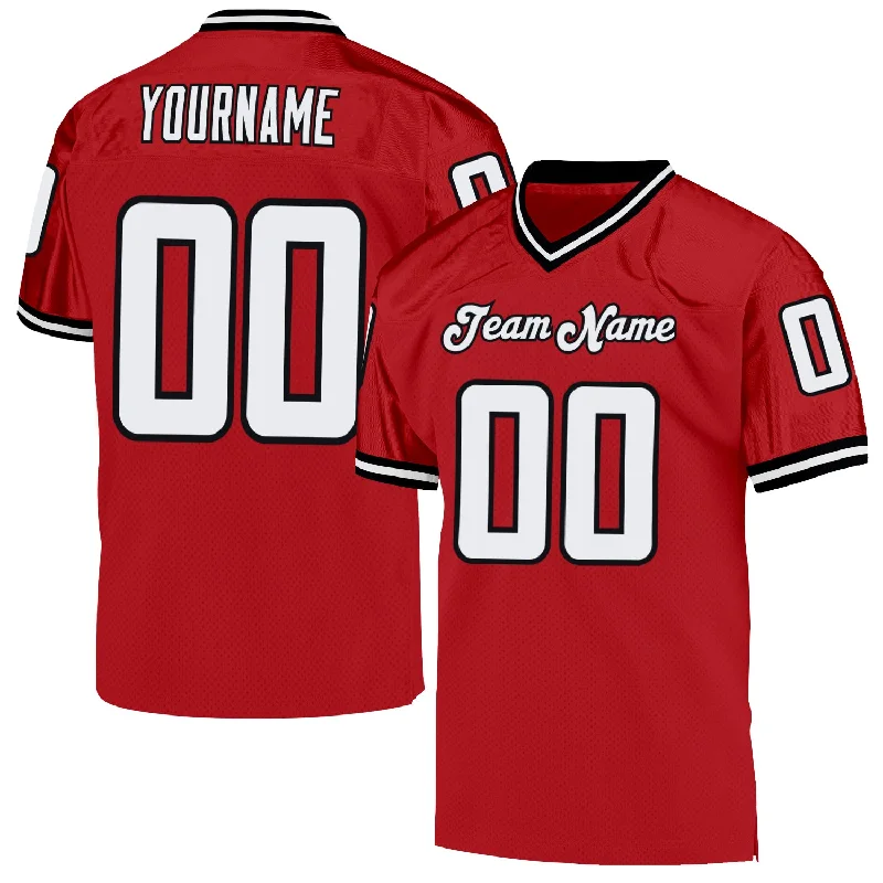 Football Jersey With Breathable Fabric-Custom Red White-Black Mesh Authentic Throwback Football Jersey