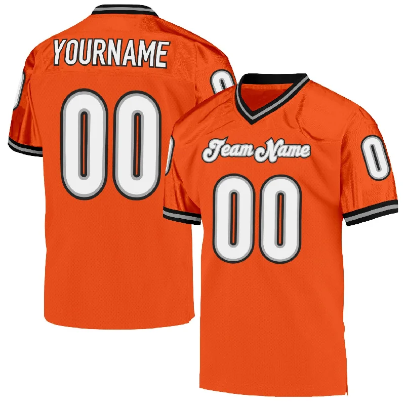 Football Jersey With V-Neck Collar-Custom Orange White-Black Mesh Authentic Throwback Football Jersey