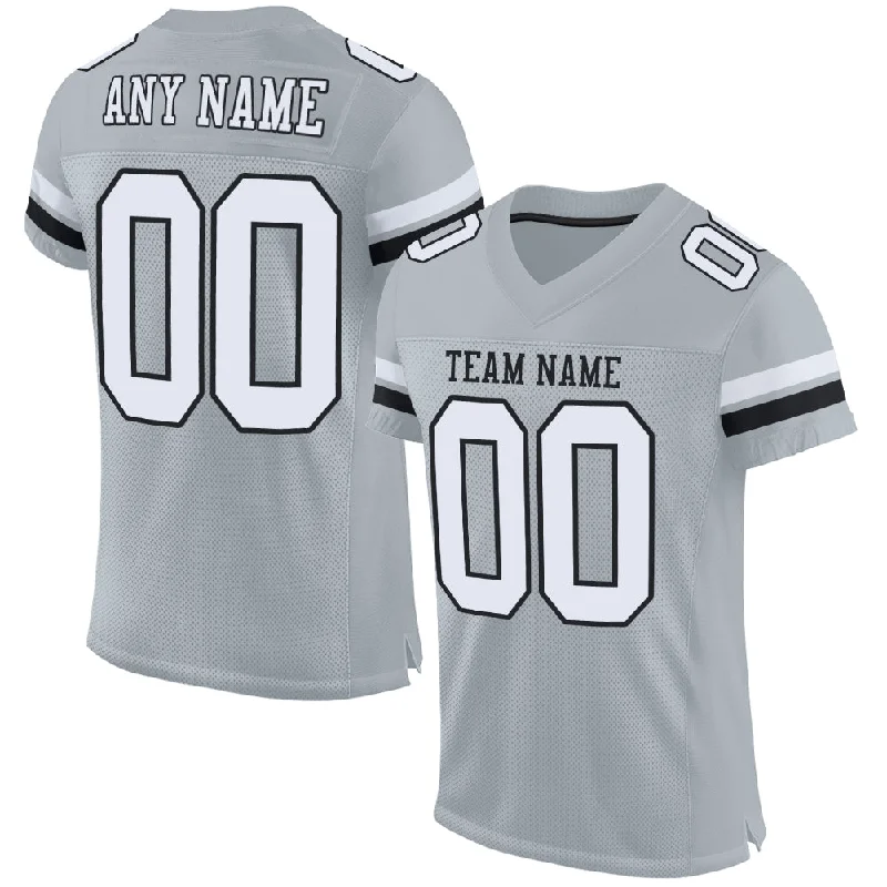 Football Jersey With Classic Fit-Custom Silver White-Black Mesh Authentic Football Jersey