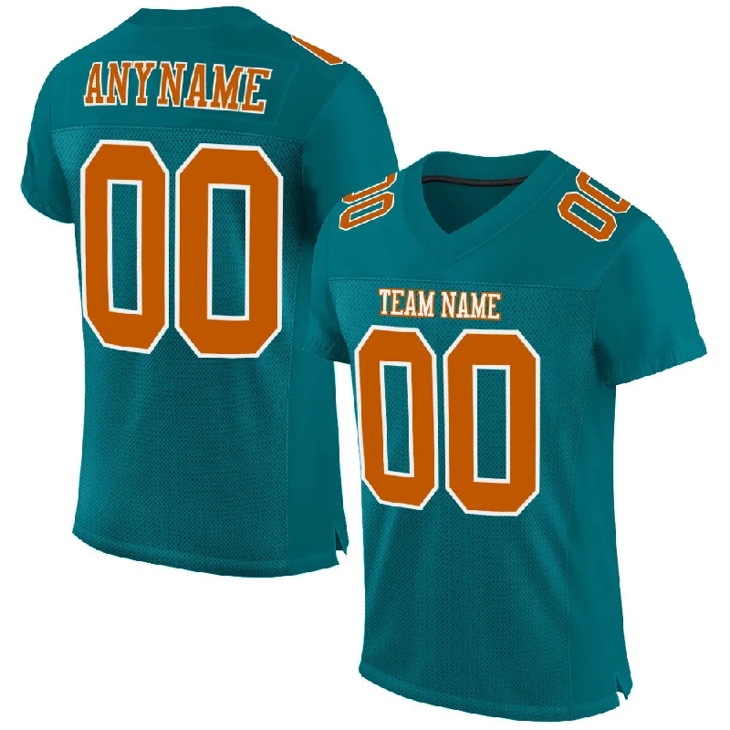 Football Jersey With Classic Fit-Custom Teal Texas Orange-White Mesh Authentic Football Jersey