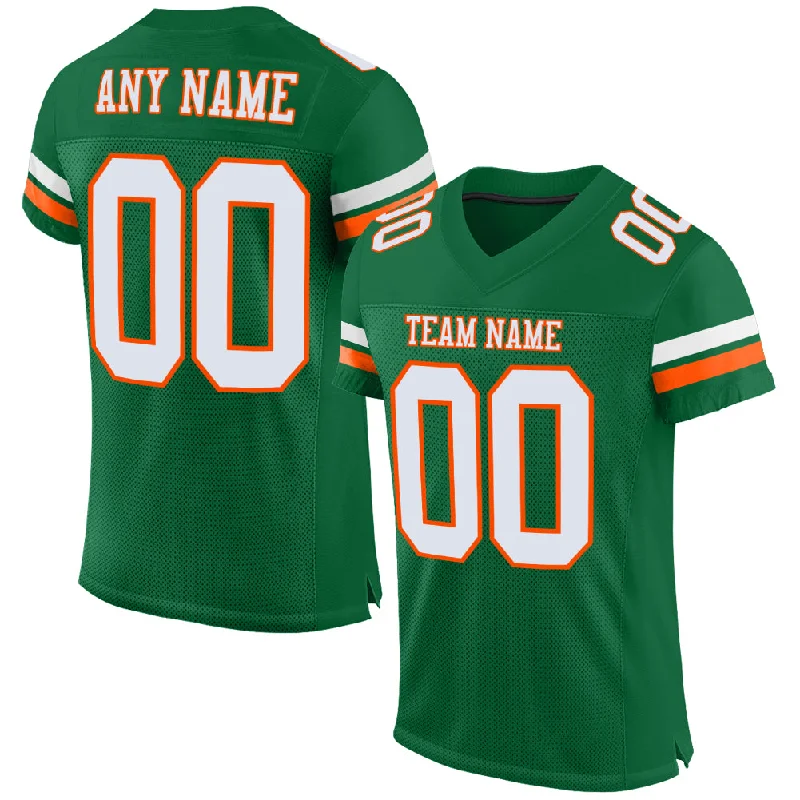 Football Jersey For Fast Players-Custom Kelly Green White-Orange Mesh Authentic Football Jersey