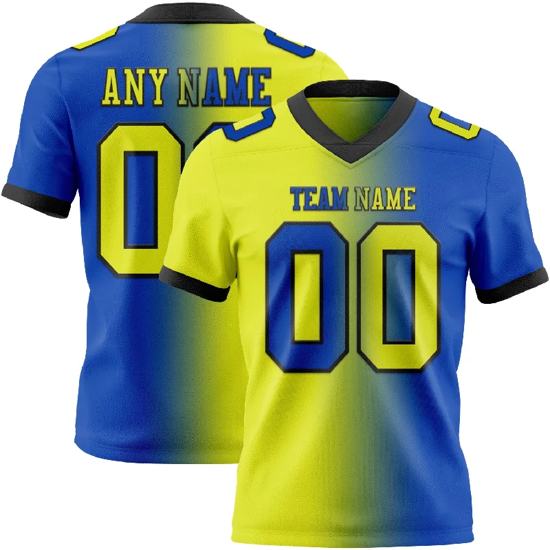 Football Jersey With Water Resistance-Custom Thunder Blue Neon Yellow-Black Mesh Authentic Gradient Fashion Football Jersey