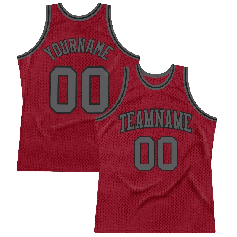 Basketball Jersey With High-End Materials-Custom Maroon Steel Gray-Black Authentic Throwback Basketball Jersey