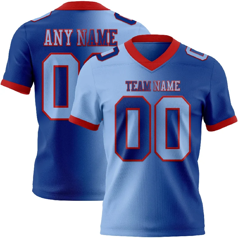 Football Jersey With Built-In Tank Top-Custom Royal Light Blue-Red Mesh Authentic Gradient Fashion Football Jersey