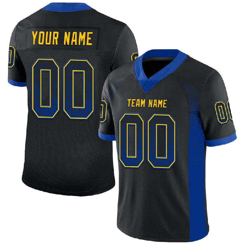 Football Jersey With High School Team Logos-Custom Black Royal-Yellow Mesh Drift Fashion Football Jersey