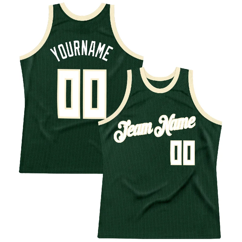 Basketball Jersey With Button-Up Style-Custom Hunter Green White-Cream Authentic Throwback Basketball Jersey