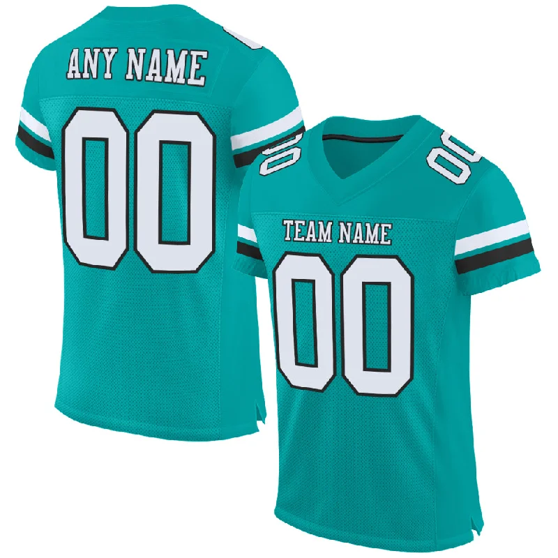 Football Jersey With Vintage Look-Custom Aqua White-Black Mesh Authentic Football Jersey