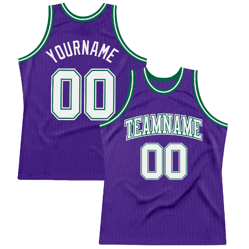 Basketball Jersey With Adjustable Fit-Custom Purple White-Kelly Green Authentic Throwback Basketball Jersey