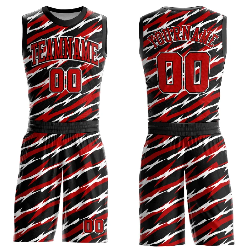 Basketball Jersey With Sweat Absorption Tech-Custom Black Red-White Round Neck Sublimation Basketball Suit Jersey