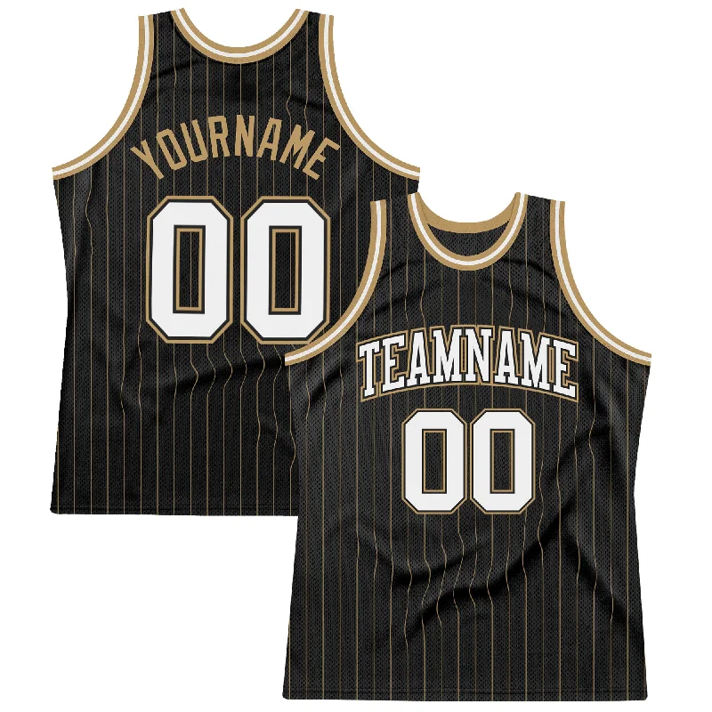 Basketball Jersey With Stripes-Custom Black Old Gold Pinstripe White-Old Gold Authentic Basketball Jersey