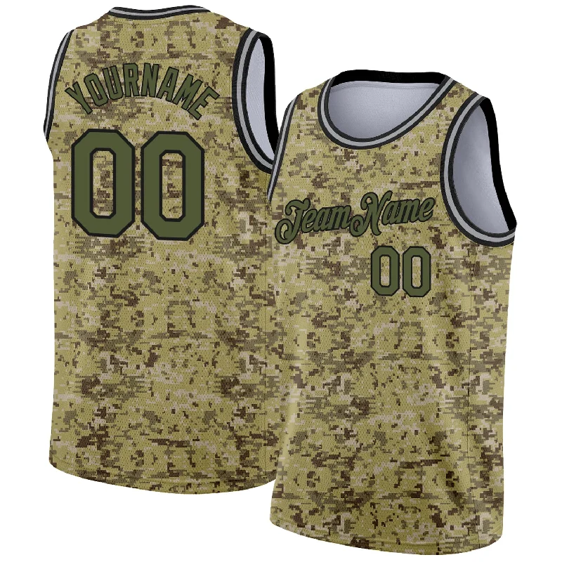 Basketball Jersey For Practice-Custom Camo Olive-Black 3D Authentic Salute To Service Basketball Jersey