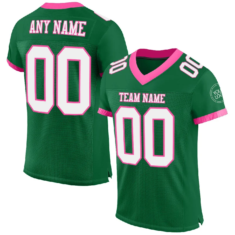 Football Jersey With Streetwear Influence-Custom Kelly Green White-Pink Mesh Authentic Football Jersey