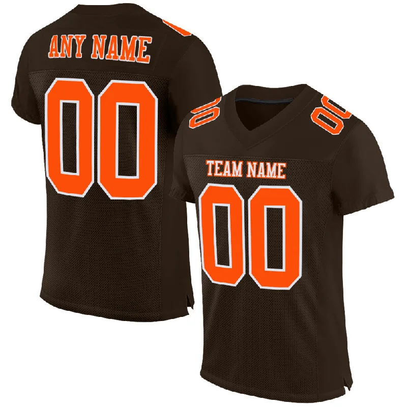 Football Jersey With Anime Graphics-Custom Brown Orange-White Mesh Authentic Football Jersey