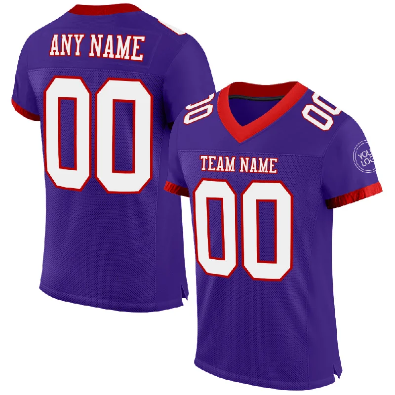 Football Jersey With Stretchable Fabric-Custom Purple White-Red Mesh Authentic Football Jersey