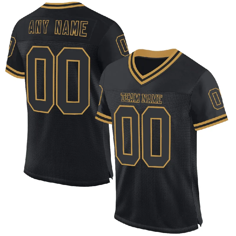 Football Jersey With Retro Design-Custom Black Old Gold Mesh Authentic Throwback Football Jersey