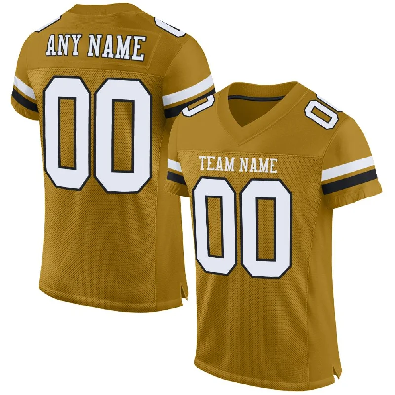 Football Jersey With Energy Return Fabric-Custom Old Gold White-Black Mesh Authentic Football Jersey